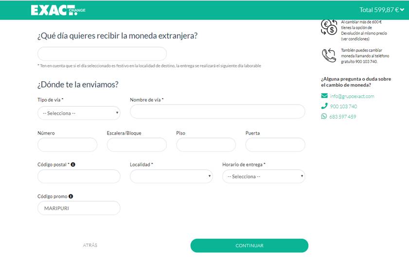 código promo exact change maripuri